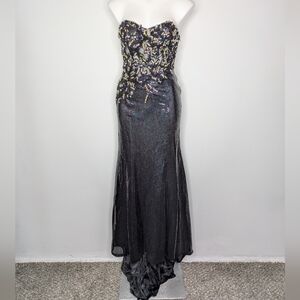 Jasz Couture Black Rhinestone Sequin Embellished Strapless Prom Evening Gown 6